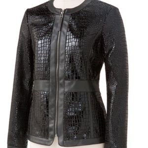 Dana Buchman Black Croc Embossed Faux Leather Jacket XS
